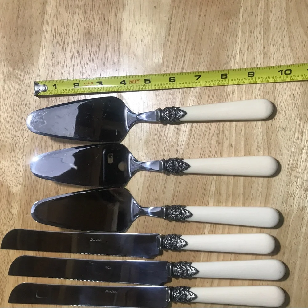 Vintage Inox 18/10 Italy Napoleon Ivory Large Serving Knife & Server Set Of 3